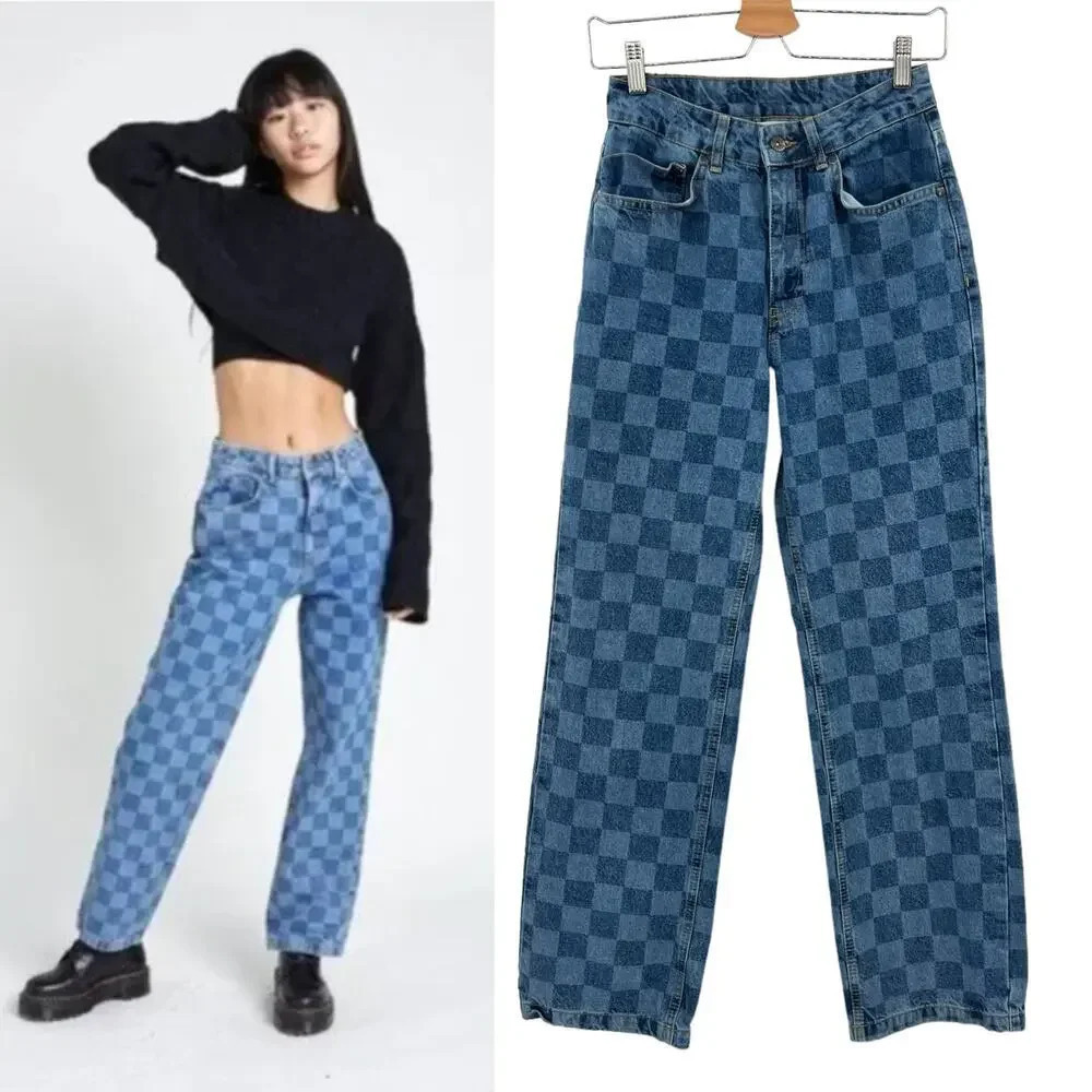 The Ragged Priest Light Blue Checkered Checkerboard Dad Jeans Size 24